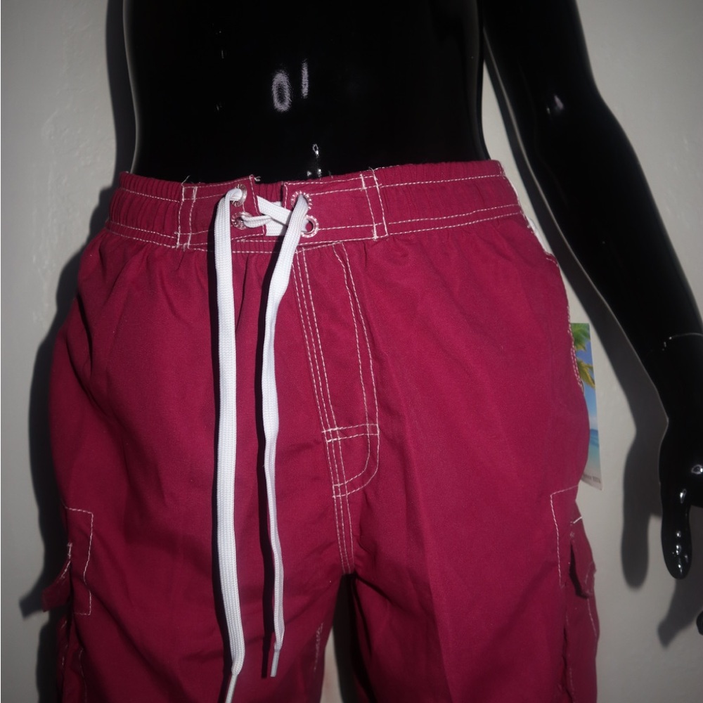Panama Jack Burgundy Cargo Shorts with White and Blue Stripes